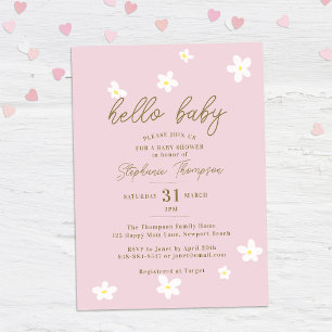 Invitation Daisy Bonjour Bébé Printemps rose Élégant fille Do