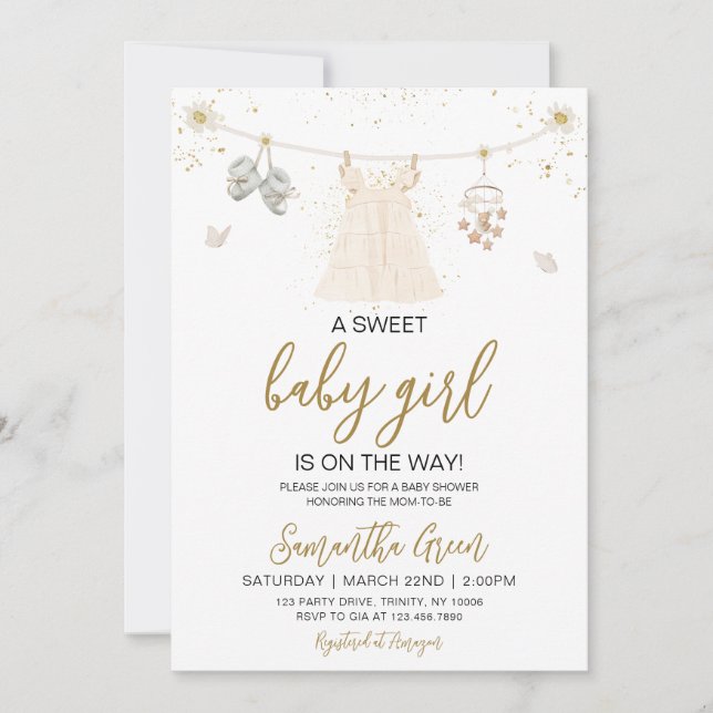 Invitation Daisy C'est un Baby shower de vêtements pour bébé  (Devant)