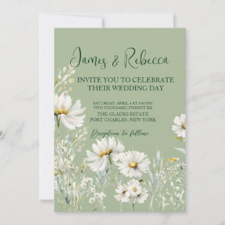 Invitation Daisy Earthy Sage & Botanical Greenery Wedding 