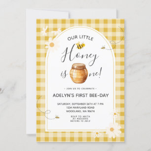 Invitation Daisy En vichy Honey Bee 1er anniversaire Invitati