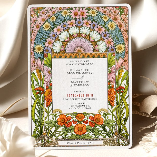 Invitation Daisy et Orange Blossom Art Nouveau Mariage (Créateur téléchargé)