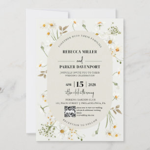 Invitation Daisy Fleur sauvage moderne Mariage code QR