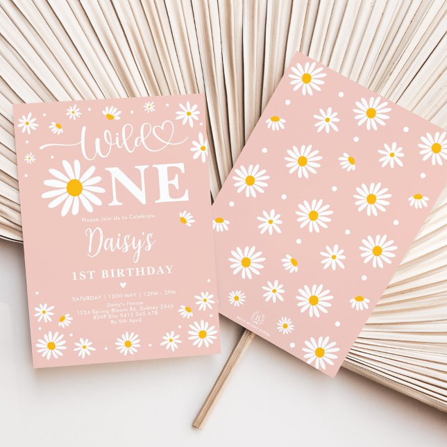 Invitation Daisy Floral Blush Wild One Girl 1er anniversaire (Créateur téléchargé)