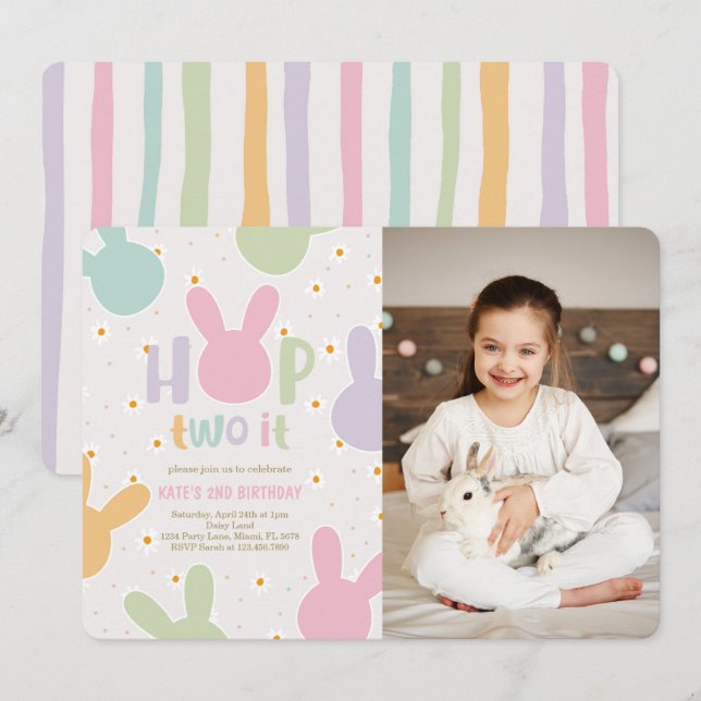 Invitation Daisy Floral Bunny 2e anniversaire (Devant / Derrière)