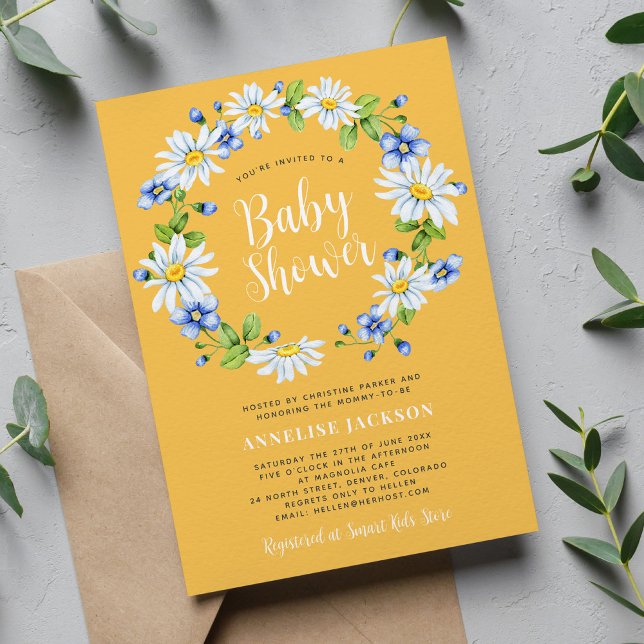Invitation Daisy floral élégant baby shower neutre genre (Créateur téléchargé)