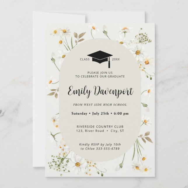 Invitation Daisy Floral Graduation photo sur le dos (Devant)