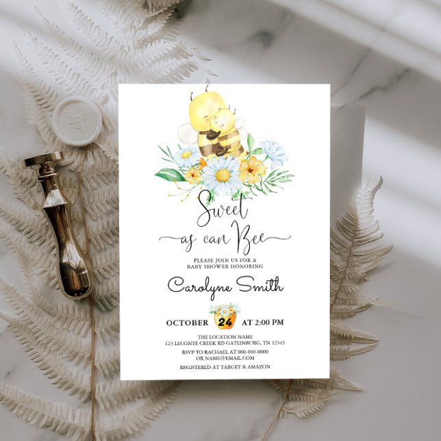 Invitation Daisy Floral Sweet comme Can Bee Baby shower (Créateur téléchargé)