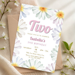 Invitation Daisy Flower 2nd Girl Birthday