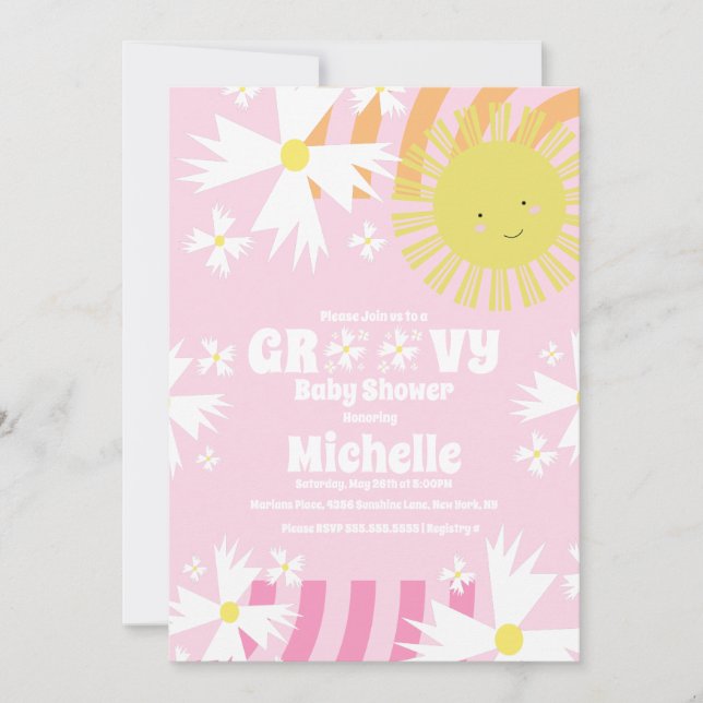 Invitation Daisy Flower Super Baby shower Sun Rainbow (Devant)