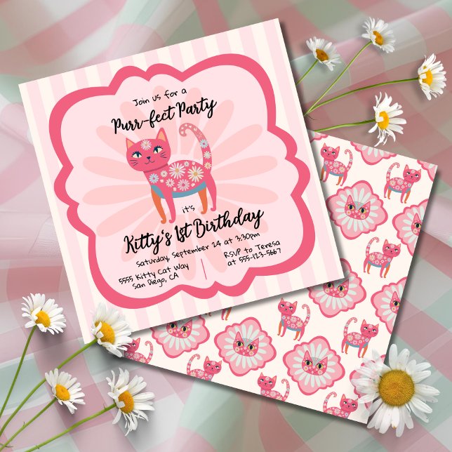 Invitation Daisy Kitty Visage Purr-fect fête d'anniversaire (Créateur téléchargé)