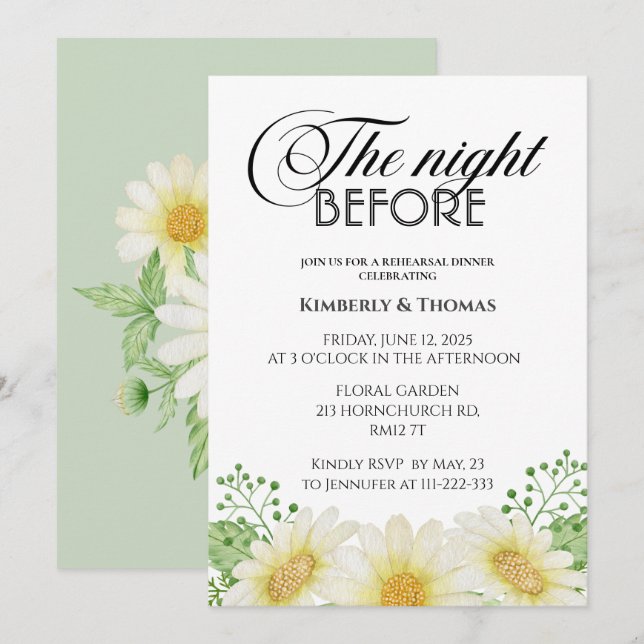 Invitation Daisy la nuit avant le dîner de répétition invitat (Devant / Derrière)
