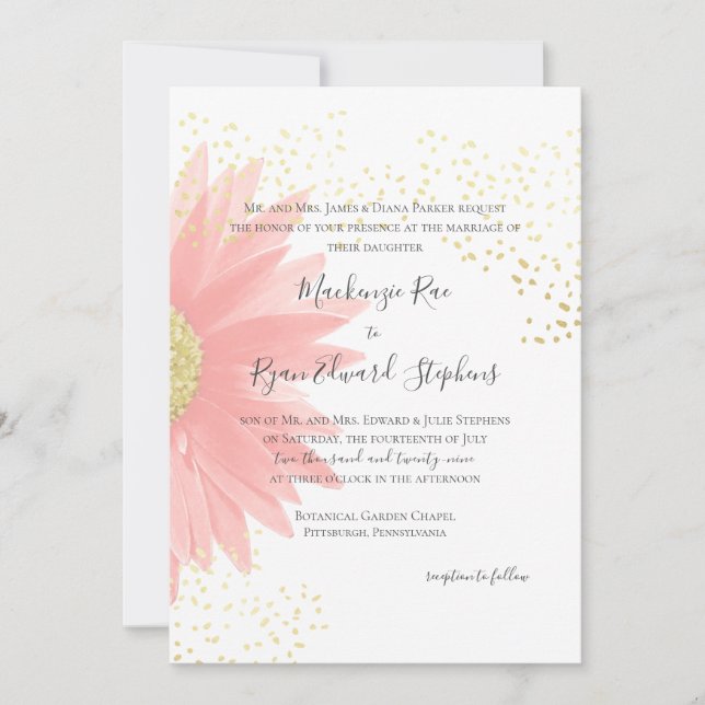 Invitation Daisy Love Pink Garden Mariage (Devant)