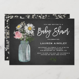Invitation Daisy Mason Jar Rustic Chalkboard Baby shower