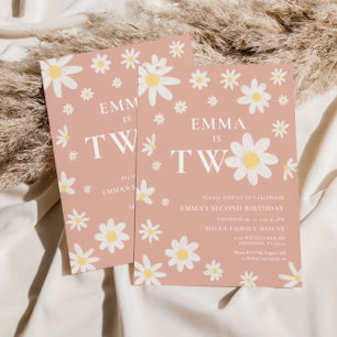 Invitation Daisy Pink Blush Deuxième 2e anniversaire Deux