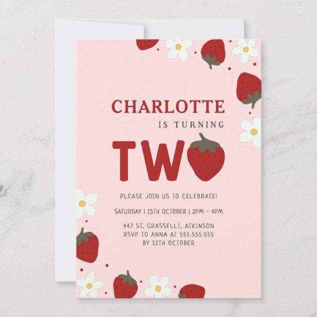 Invitation Daisy Red Strawberry 2e anniversaire d'été (Devant)