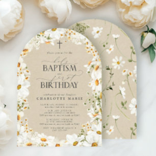 Invitation Daisy Saint-Baptême & 1er anniversaire Floral Girl