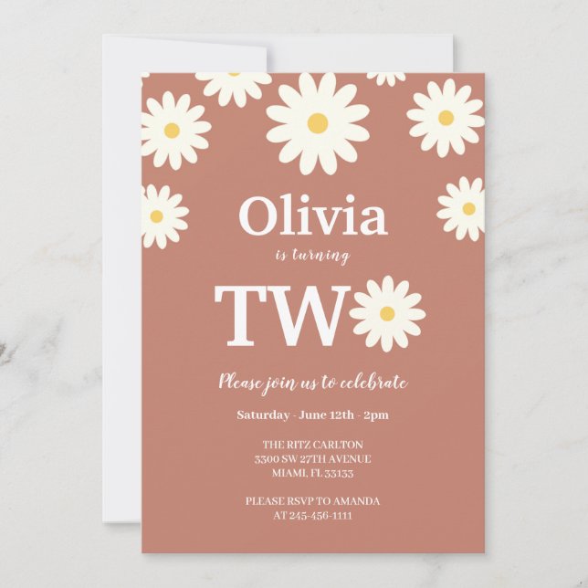 Invitation Daisy Terracota Bohemian 2e fête d'anniversaire (Devant)