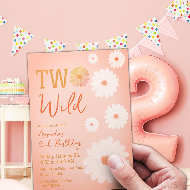Invitation Daisy Two Wild Second Birthday Girl Floral (Créateur téléchargé)