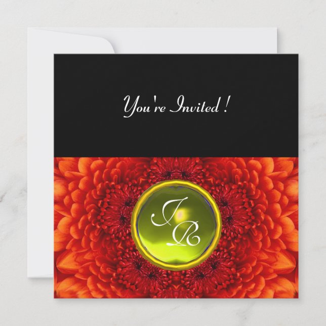 Invitation DALHIA ROUGE, monogramme TOPAZE, noir jaune vif (Devant)