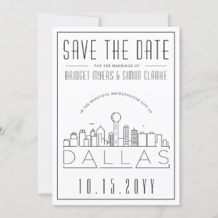 Invitation Dallas Mariage Skyline stylisée Enregistrez la dat