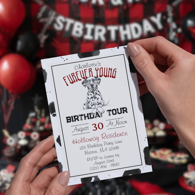 Invitation Dalmatie Furever Young 1er anniversaire Pawty (Celebrate your headliner's special day with this Dalmatian Furever Young 1st Birthday Invitation!)