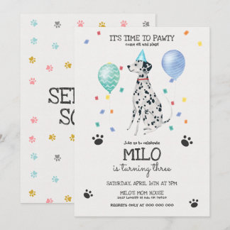 Invitation Dalmatie laisse Pawty Chien Anniversaire Invitatio