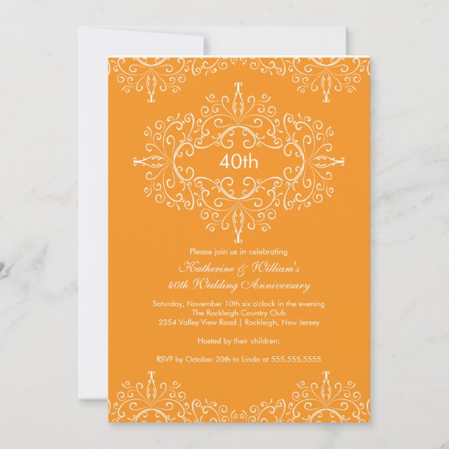 Invitation Damas 25e Anniversaire Orange Blanc (Devant)