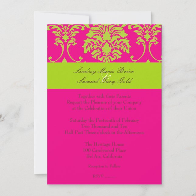 Invitation Damas/citron vert/rose (Devant)