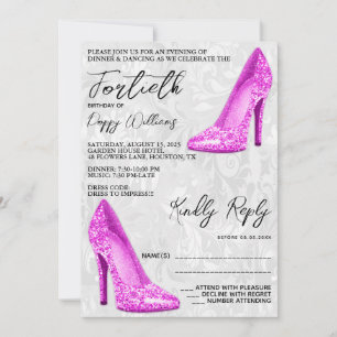 Invitation Damas élégant, Stilettos roses 40e anniversaire