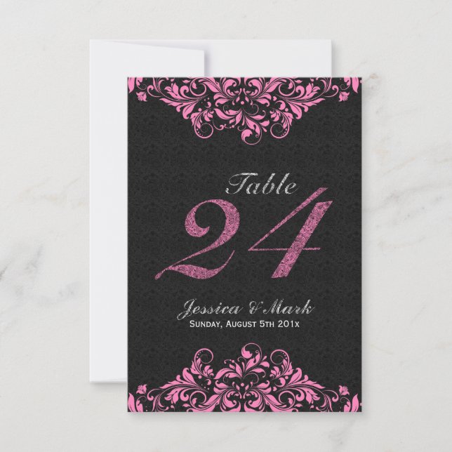Invitation Damas élégants noirs et dentelle florale rose (Devant)
