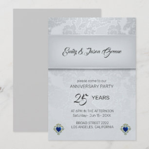 Invitation Damas Gris Argent Et Coeurs Bleus