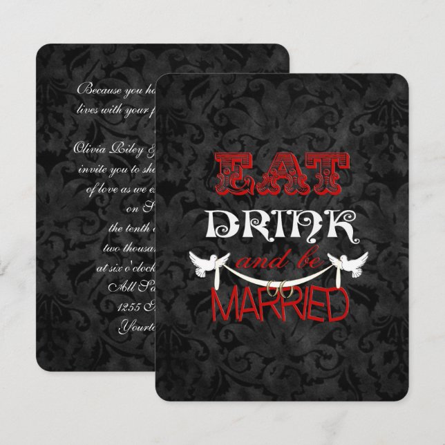 Invitation Damas mariage avec colombes (Devant / Derrière)