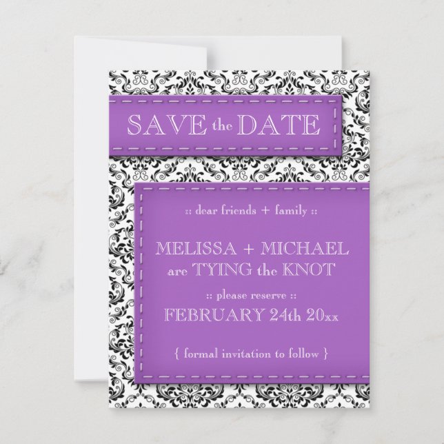 Invitation Damas mauve avec pointes Enregistrer la date Annon (Devant)