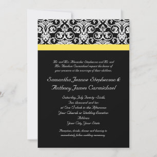 Invitation Damas noir/blanc avec jaune vif