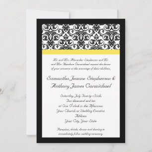Invitation Damas noir/blanc avec jaune vif