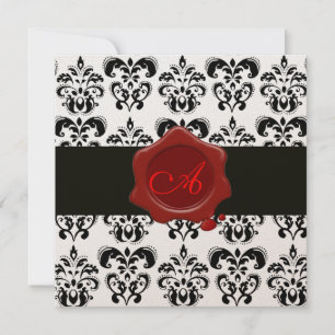 INVITATION DAMAS NOIR & BLANC, MONOGRAMME À CACHET DE CIRAGE