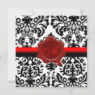 INVITATION DAMAS NOIR & BLANC, MONOGRAMME À SCEAU DE CIRAGE R