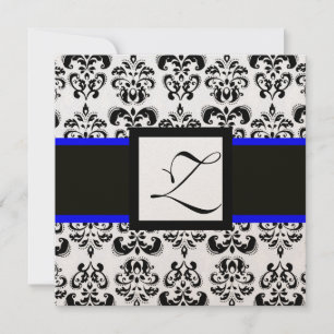 Invitation DAMAS NOIR BLANC MONOGRAMME Champagne Métallisé