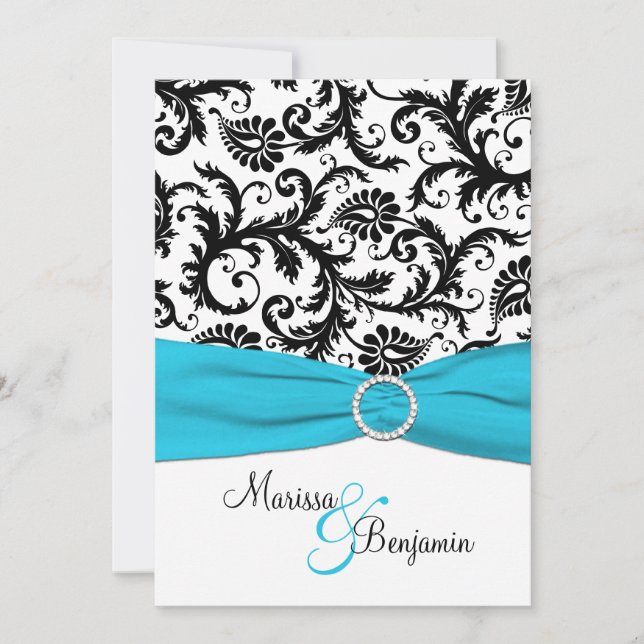Invitation Damas noir et blanc avec ruban bleu Faux (Devant)