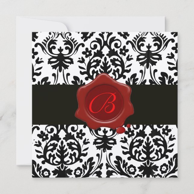 INVITATION DAMAS OR ET NOIR, MONOGRAMME AU SCEAU DE CIRE ROUG (Devant)