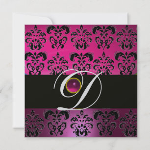 Invitation DAMAS POURPRE NOIR MONOGRAMME Améthyste Fuchsia
