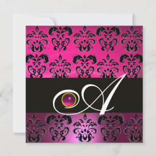 Invitation DAMAS POURPRE NOIR MONOGRAMME Améthyste Fuchsia