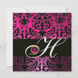 Invitation DAMAS POURPRE NOIR MONOGRAMME Améthyste Fuchsia
