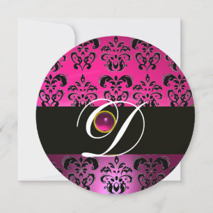 Invitation DAMAS POURPRE NOIR MONOGRAMME Améthyste Fuchsia