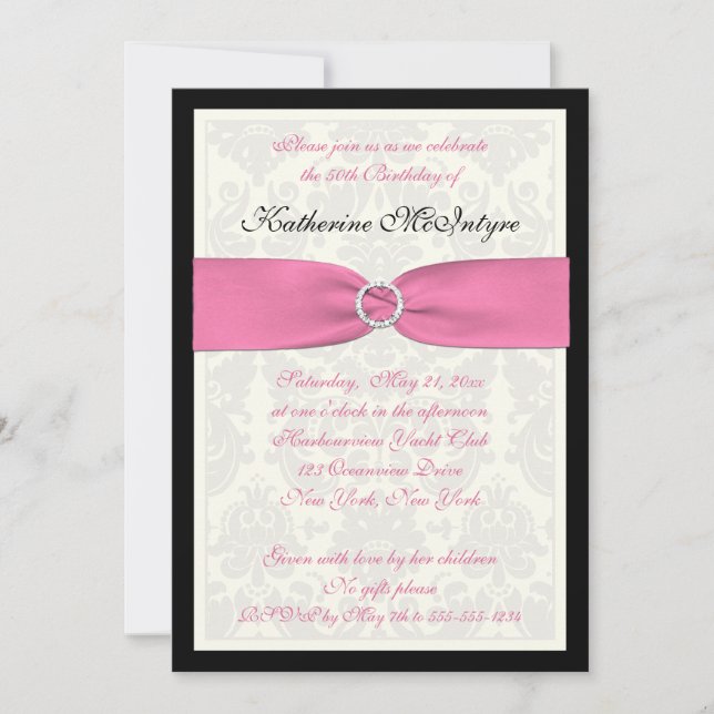 Invitation Damas rose, noir et ivoire 50e anniversaire Invita (Devant)
