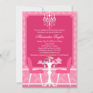 Invitation Damas roses et chandelier fête du thé de la nuptia