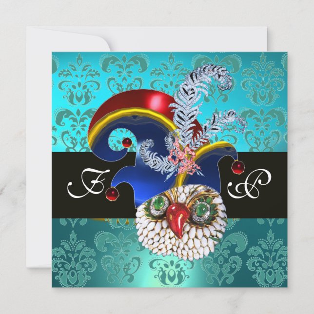 INVITATION DAMAS SAPHIR, HIBOU JOYAU, CHAPEAU DE LUTIN, PLUME (Devant)