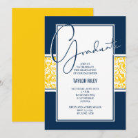 Damask Blue Yellow Graduation Party