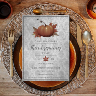 Invitation Damask, Citrouille de Thanksgiving   Dîner gris