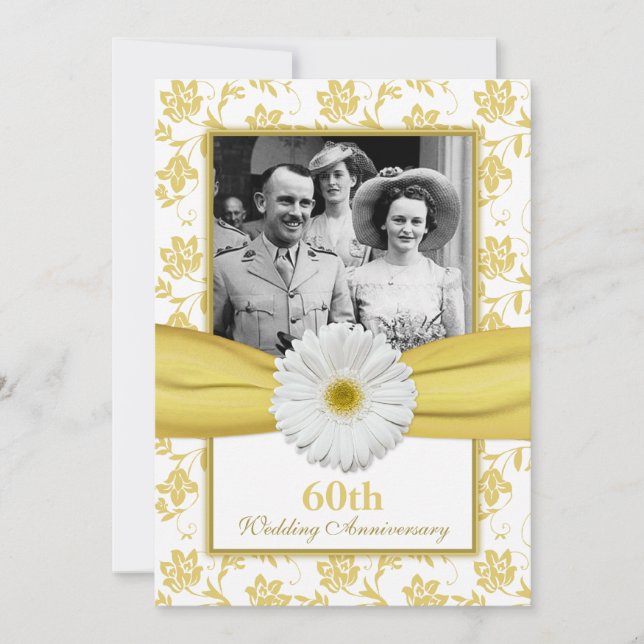 Invitation Damask Daisy Diamond 60e anniversaire de Mariage (Devant)